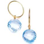 14k Gold Double Face Round Swiss Blue Hoop Earrings (14.0.cts.tw)