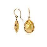 14k Gold Pear-Shape Rose-Cut Citrine Dangle Earring (7.5.cts.tw)