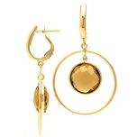 14k Solid Gold Round Smoky-Topaz Dangle Hoop Earrings (9.0.cts.tw)