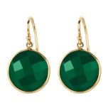 14k Gold Round Green Agate Drop Earring (14.0.cts.tw)