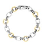 Sterling Silver 18K Gold Mixed Link Cable Chain Bracelet (29.9 gr.tw)