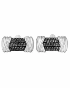 Sterling Silver Black Rhodium Textured Italian Cable Cuff Link