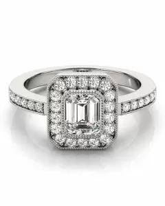14k White Vintage Style Emerald-Round Lab Grown Diamond Ring (0.70.ct.tw)