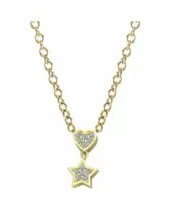 14k Yellow Reseversable Mini Heart-Shaped-Star Diamond Necklace (0.12.ct.tw)