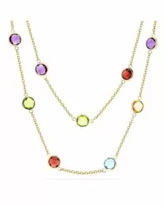 14k Checkerboard Fancy Cut Gemstone By The Yard Necklace (29.0.cts.tw)