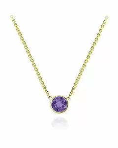 14k Gold Round Deep-Purple Amethyst Solitaire Necklace (1.10.cts.tw)