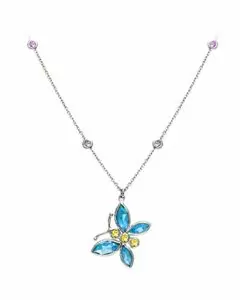 14k Solid Gold Gemstone Diamond Butterfly Necklace (4.40.cts.tw)