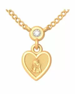 14k Solid Yellow Heart-Shaped Cherub Diamond Necklace (0.0.5.ct.tw)