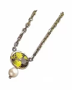 14k Solid Gold Oval Peridot Pearl Solitaire Necklace (1.40.cts.tw)