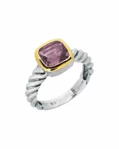 Sterling Silver 18K Gold Cushion Amethyst Ring (3.5.cts.tw)